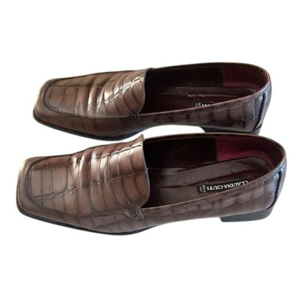 Claudia Ciuti “Aria” Brown Croc-Embossed Leather Loafer Pumps – 8.5 M - Picture 3 of 11